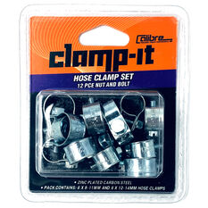 Calibre Hose Clamps - Zinc Plated, 12 Pieces, 9-11mm & 12-14mm, , scanz_hi-res