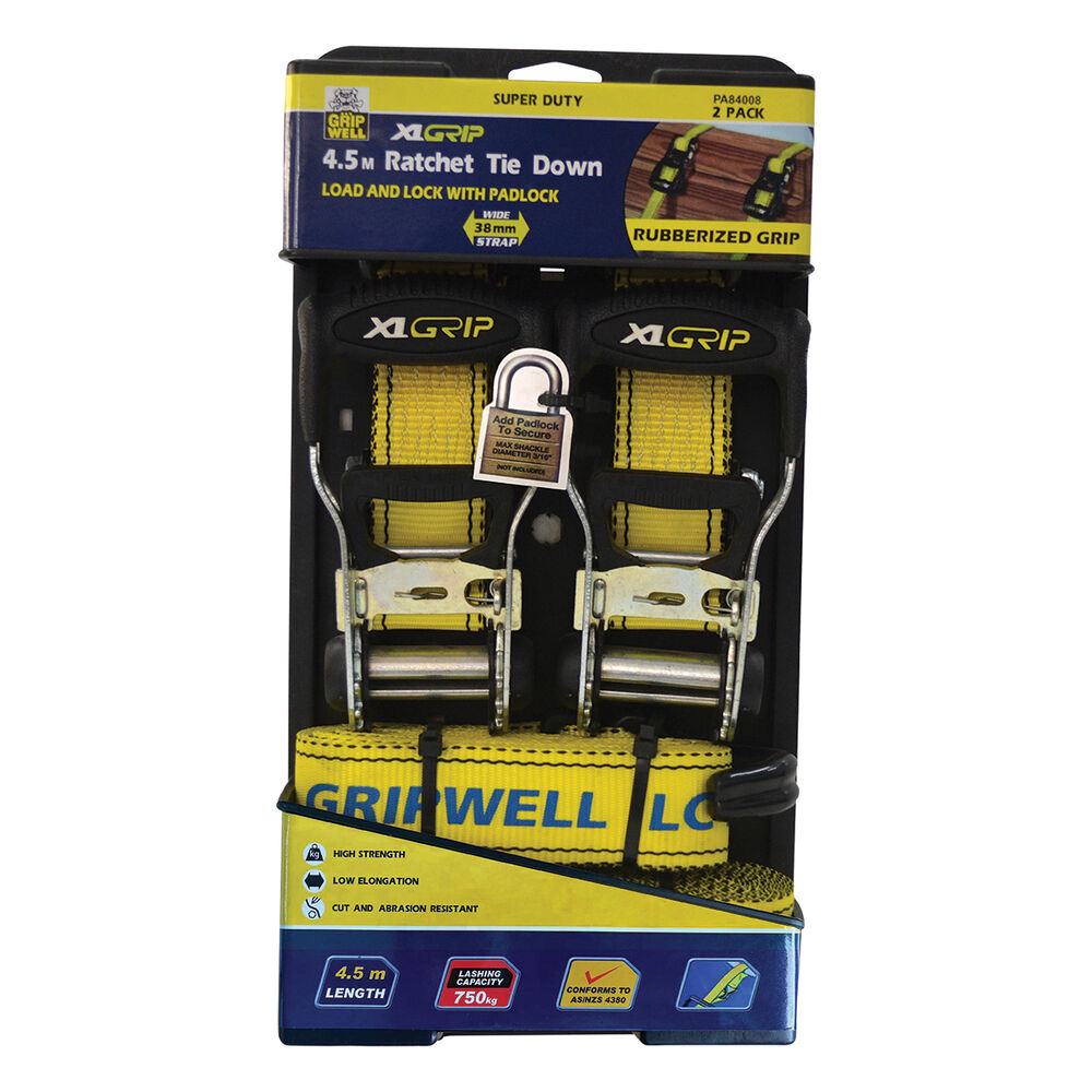 Gripwell Ratchet Tie Down 4.5m, 600kg, 2 Pack Supercheap Auto New
