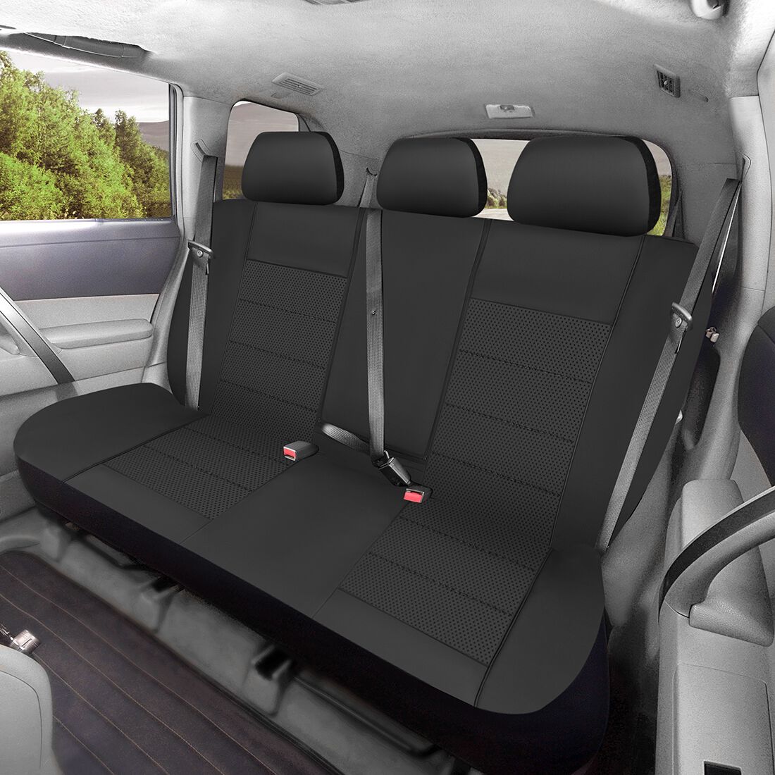 SCA Leather Look Seat Covers Black Adjustable Headrests Rear Bench 06H, , scanz_hi-res