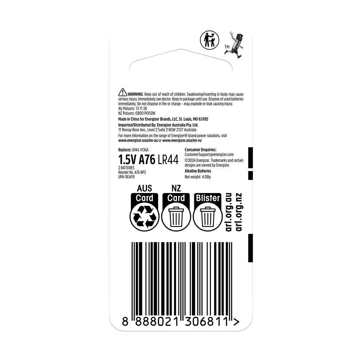 Energizer Alkaline Coin Battery A76 2 Pack, , scanz_hi-res