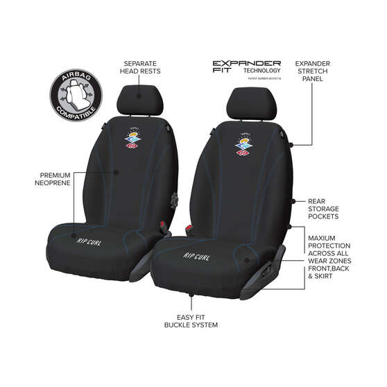 Rip Curl The Search Neoprene Seat Covers Black Adjustable Headrests Airbag Compatible, , scanz_hi-res