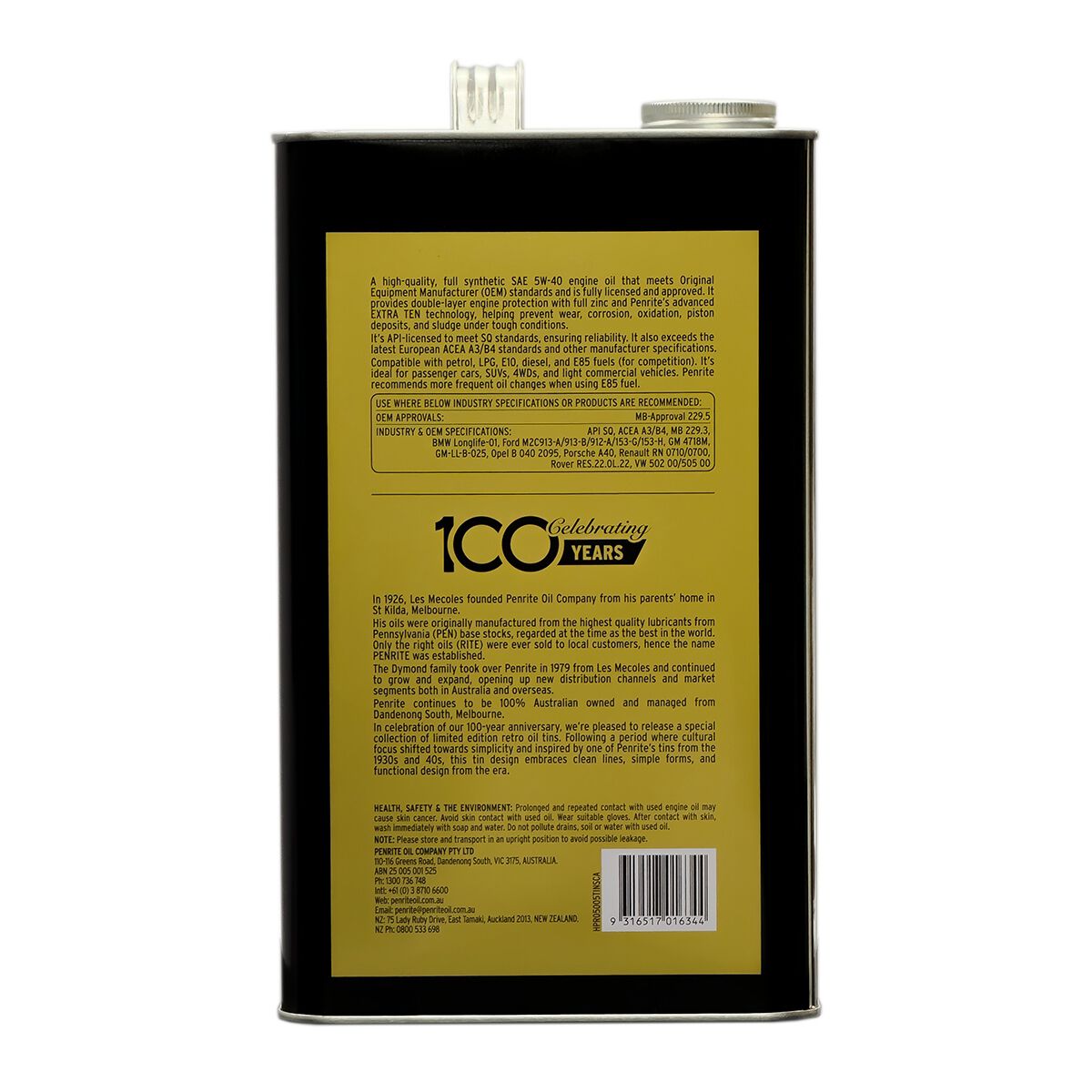 Penrite HPR 5 Engine Oil - 5W-40 5 Litre (Collectors Item Vintage Tin), , scanz_hi-res