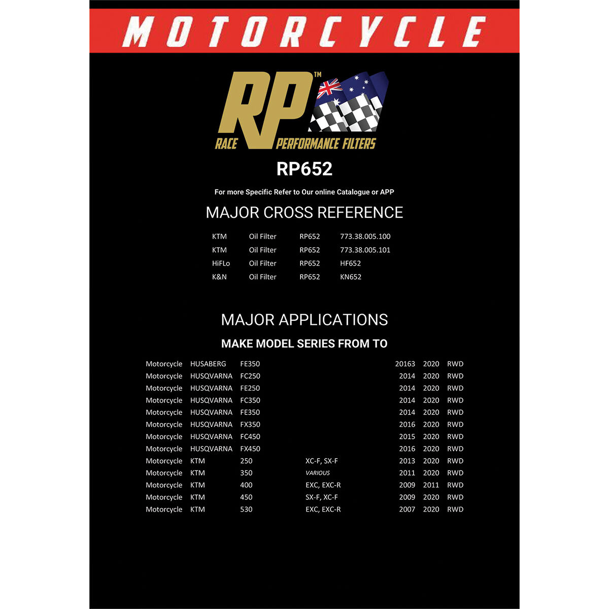 Race Performance Motorcycle Oil Filter RP652, , scanz_hi-res