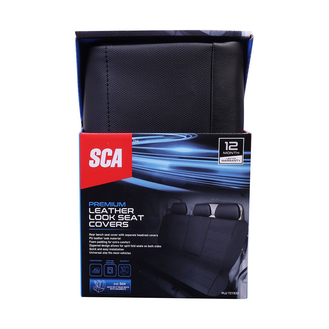 SCA Leather Look Seat Covers Black Adjustable Headrests Rear Bench 06H, , scanz_hi-res