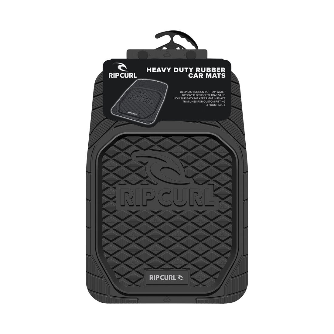 Rip Curl Logo Floor Mats PVC Black Front Pair, , scanz_hi-res