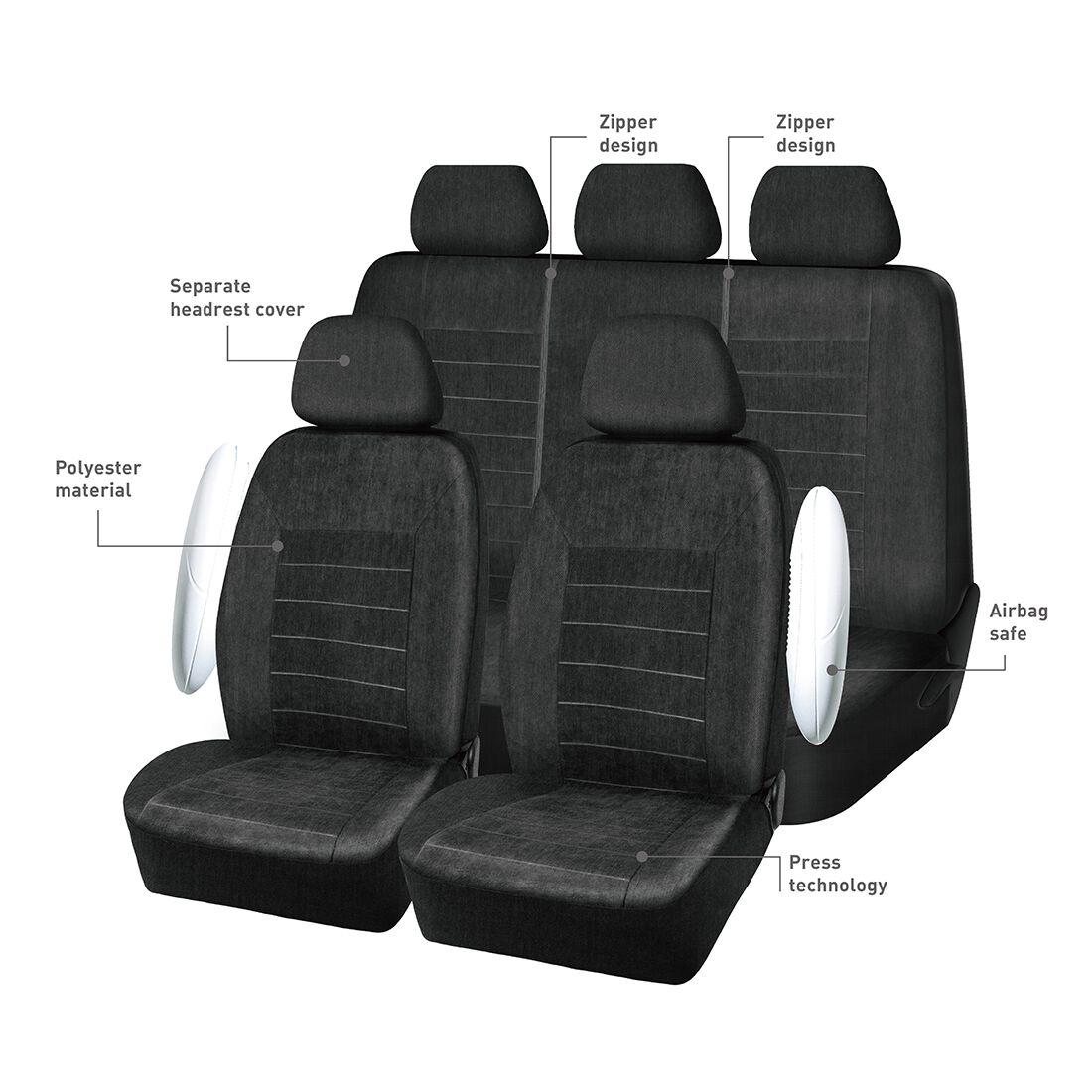 SCA Velour Seat Covers Set Black, Adjustable Headrests, Airbag Compatible, Size 30A&06H, , scanz_hi-res