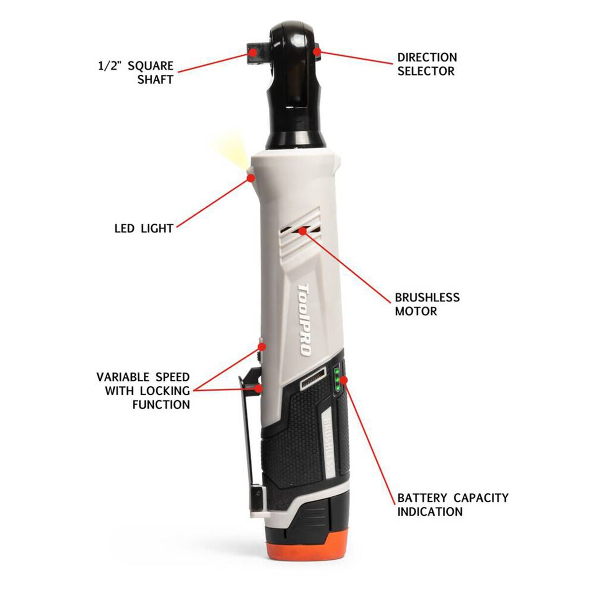 ToolPRO 12V 1/2" Brushless Impact Wrench & Ratchet Kit 2.0Ah, , scanz_hi-res