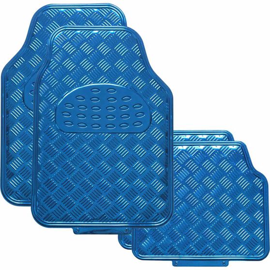 SCA Checkerplate Car Floor Mats PVC Blue Set of 4, , scanz_hi-res