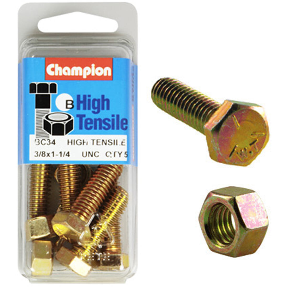 Champion High Tensile Bolts and Nuts BC34, 3/8"UNC x 1-1/4", , scanz_hi-res