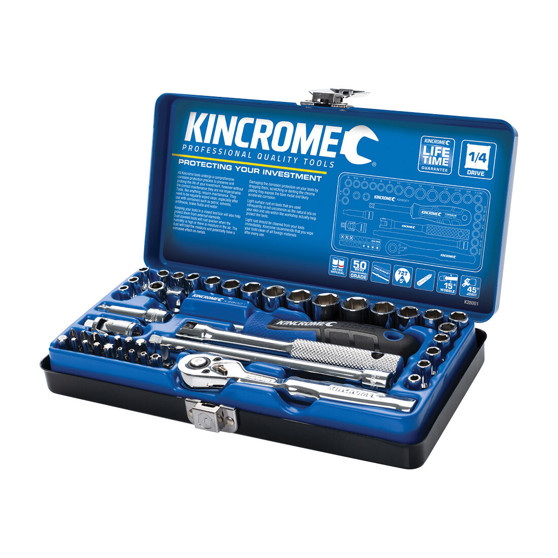 Kincrome Socket Set 1/4" drive Metric/SAE 48 Piece, , scanz_hi-res