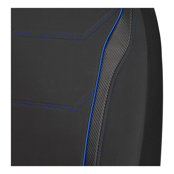SCA Sports Leather Look & Carbon Seat Covers Black/Blue Adjustable