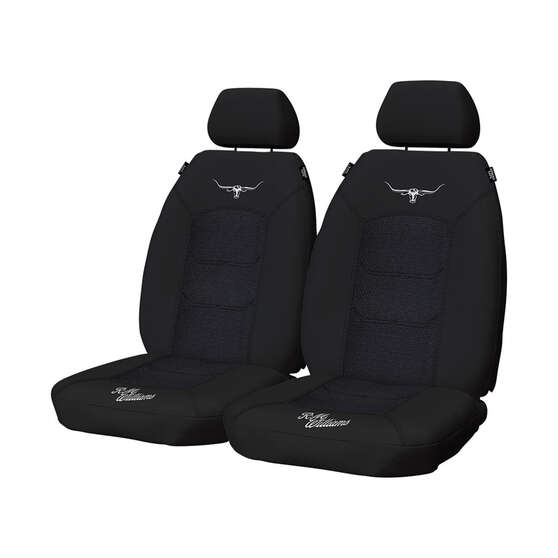 R.M.Williams Woven Seat Covers Black Adjustable Headrests Size 30 Front Pair Airbag Compatible, , scanz_hi-res