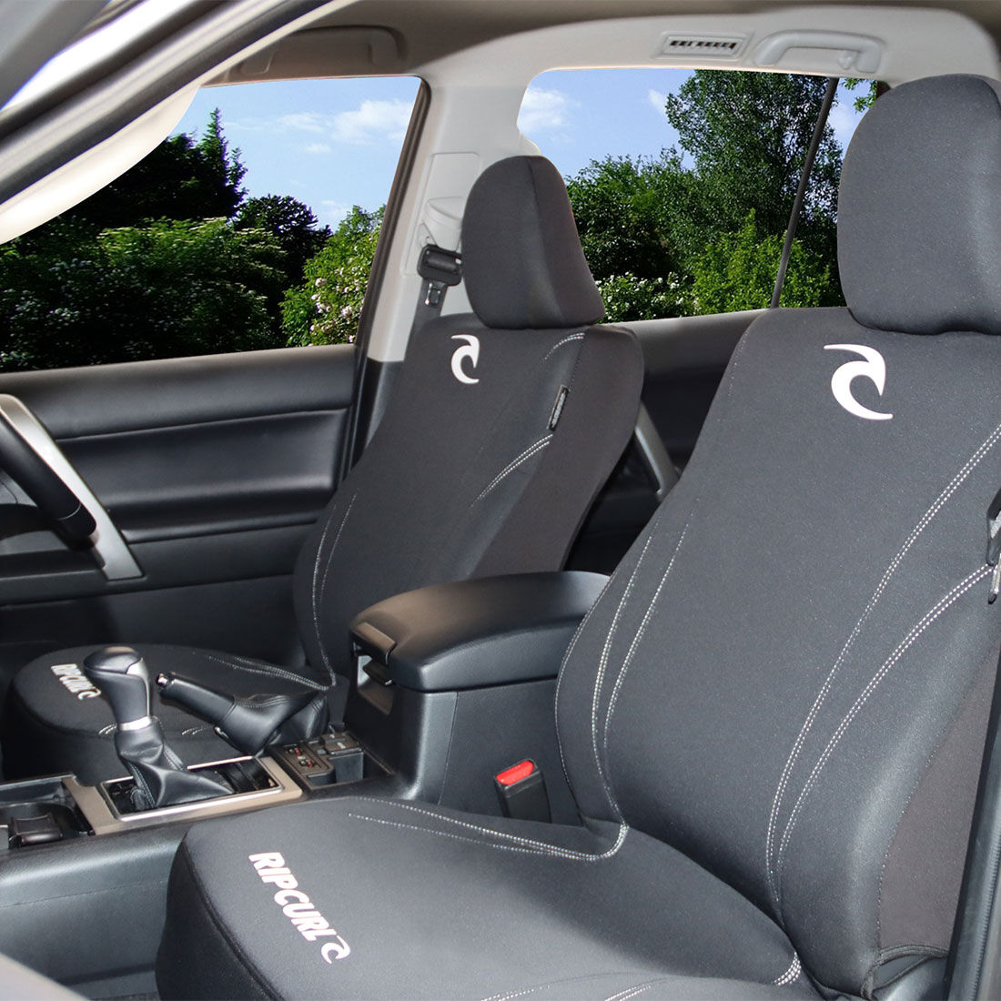 Rip Curl Logo Neoprene Seat Covers White/Black Adjustable Headrests Airbag Compatible, , scanz_hi-res