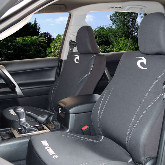 Rip Curl Logo Neoprene Seat Covers White/Black Adjustable Headrests Airbag Compatible, , scanz_hi-res