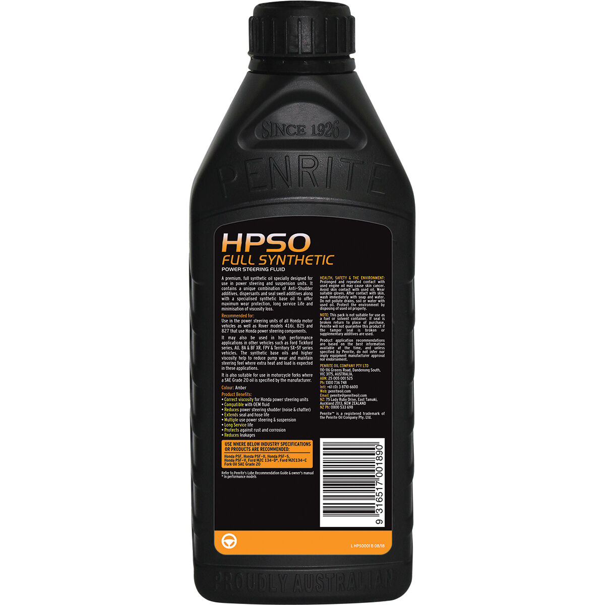 Power Steering Fluid - HPSO, 1 Litre, , scanz_hi-res