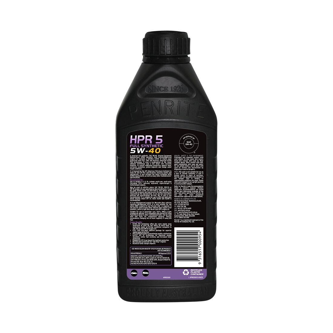 Penrite HPR 5 Engine Oil - 5W-40, 1 Litre, , scanz_hi-res