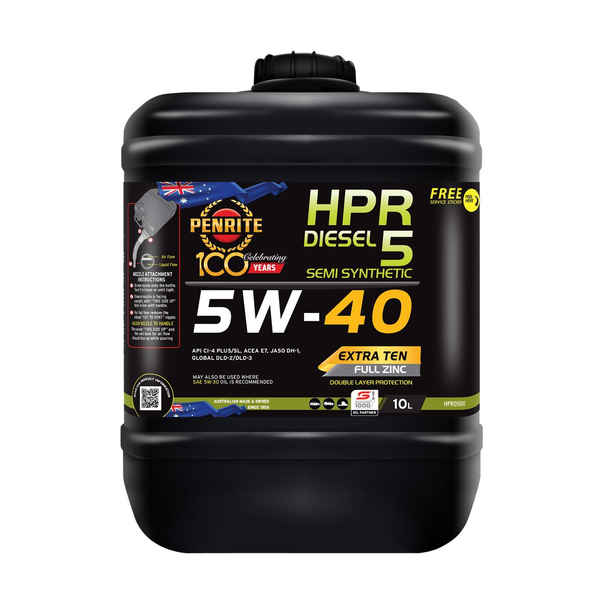 Penrite HPR Diesel 5 Engine Oil - 5W-40, 10 Litre, , scanz_hi-res