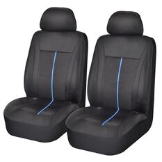 SCA Leather Look Sports Seat Covers - Black and Blue, Adjustable Headrests, Size 30, Front Pair, Airbag Compatible, , scanz_hi-res