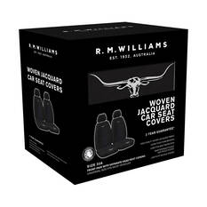R.M.Williams Woven Seat Covers Black Adjustable Headrests Size 30 Front Pair Airbag Compatible, , scanz_hi-res