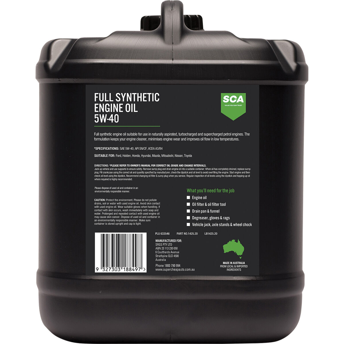 SCA Full Synthetic Engine Oil 5W-40 A3/B4 20 Litre, , scanz_hi-res
