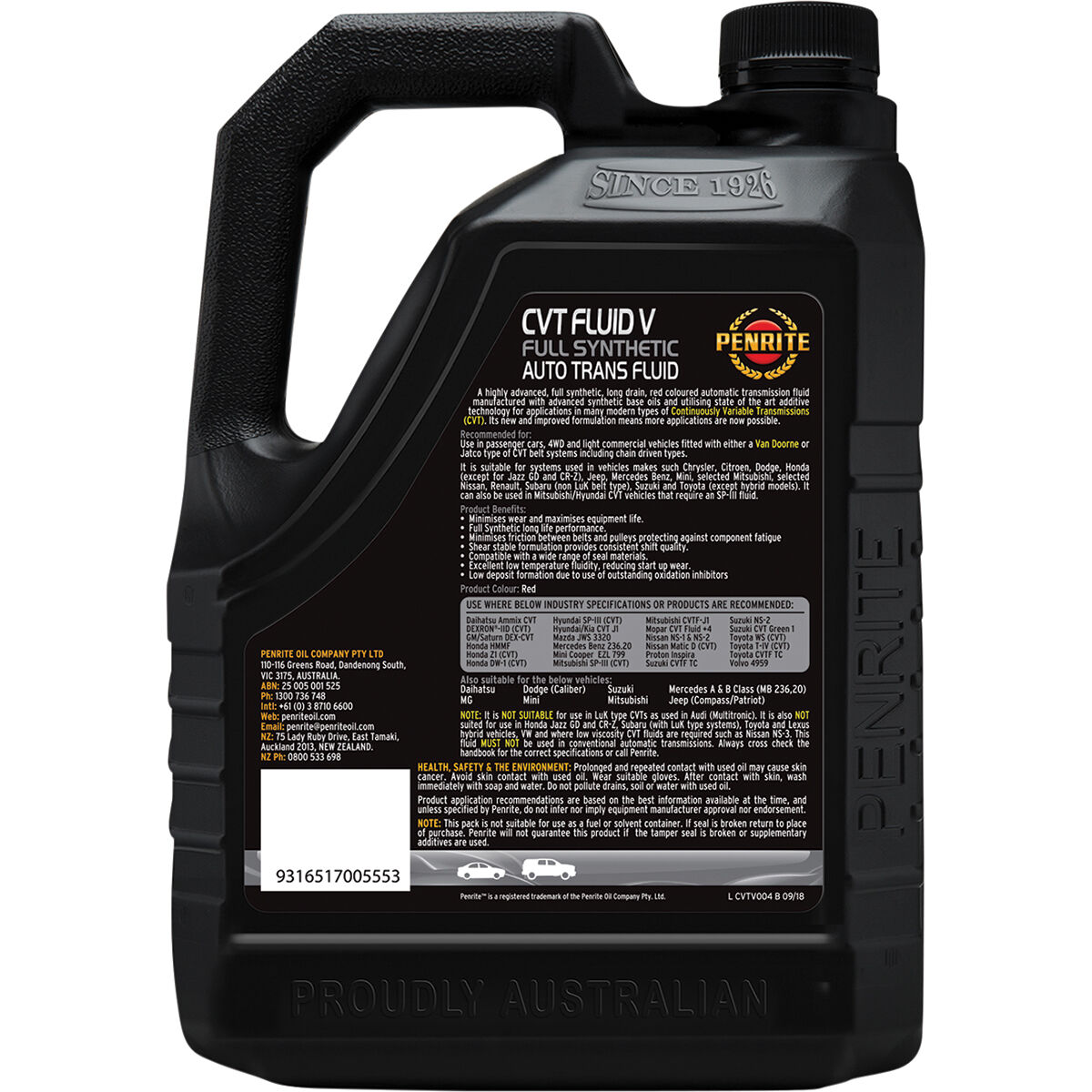 Penrite CVT Fluid - V Full Synthetic, 4 Litre, , scanz_hi-res