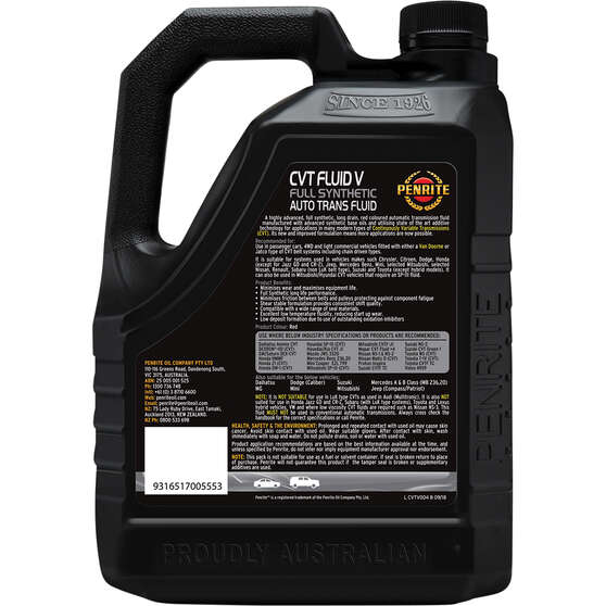 Penrite CVT Fluid - V Full Synthetic, 4 Litre, , scanz_hi-res