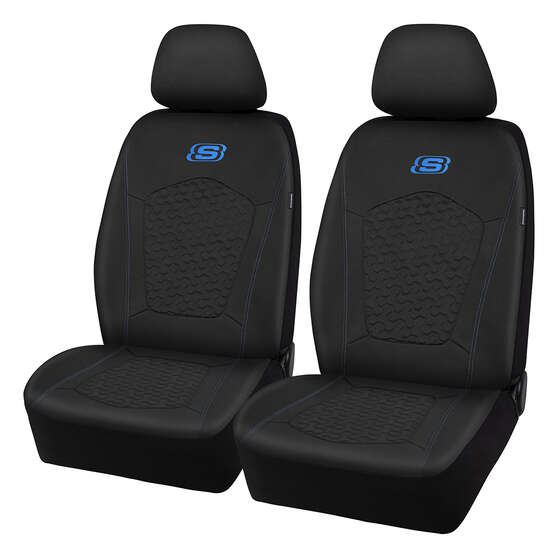 Skechers Gel Memory Foam Seat Covers Black/Blue Adjustable Headrests Airbag Compatible 30SAB, , scanz_hi-res