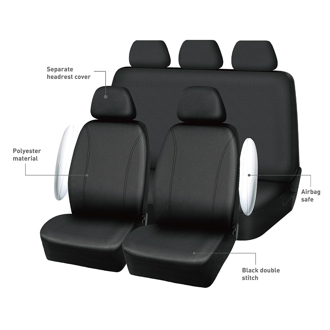 SCA Essential Polyester Seat Covers Set Black, Adjustable Headrests, Airbag Compatible, Size 30A&06H, , scanz_hi-res