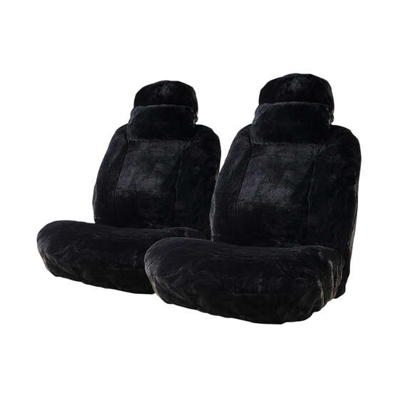 Platinum CLOUDLUX Sheepskin Seat Covers - Black Adjustable Headrests Size 30 Front Pair Airbag Compatible, , scanz_hi-res
