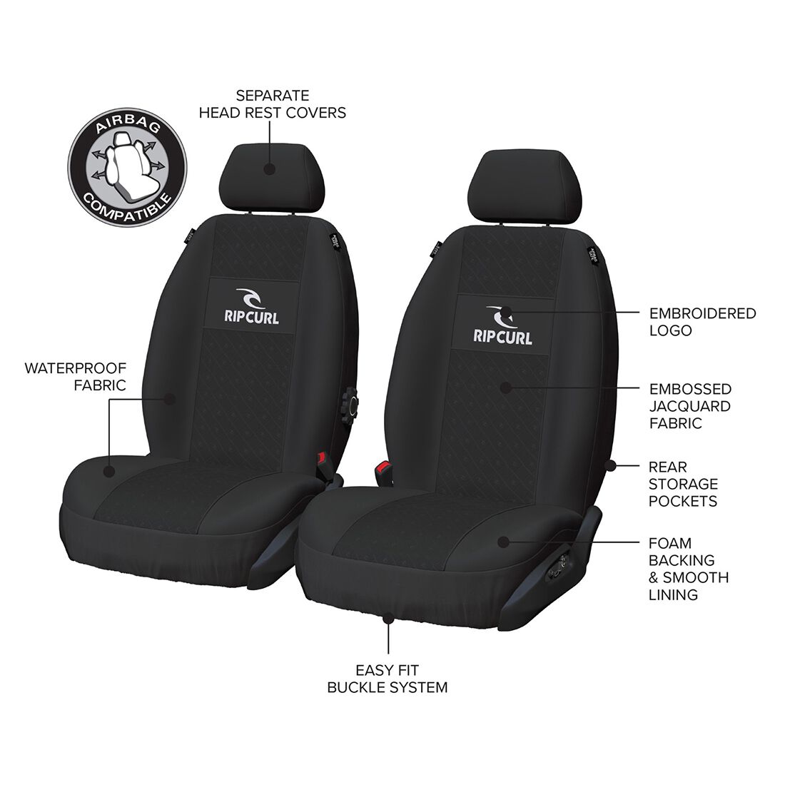 Rip Curl Jacquard Seat Covers Adjustable Headrests Airbag Compatible, , scanz_hi-res