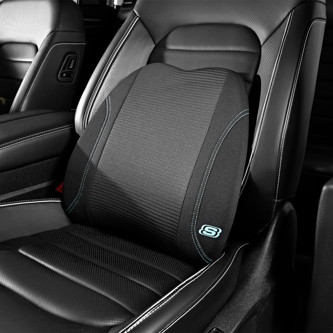 Skechers Air Cooled Memory Foam Lumbar Cushion Black/Aqua, , scanz_hi-res