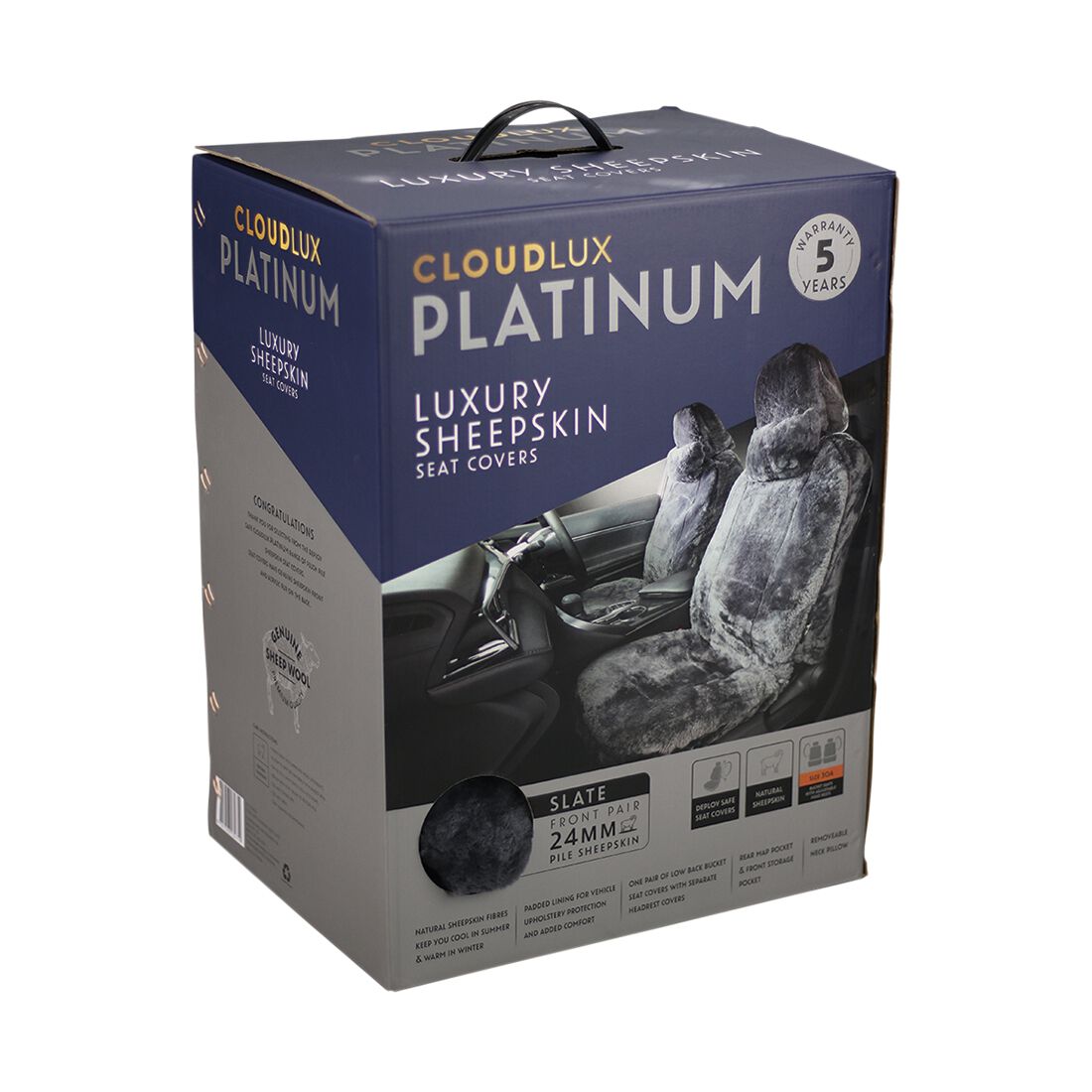 Platinum CLOUDLUX Sheepskin Seat Covers - Slate Adjustable Headrests Size 30 Front Pair Airbag Compatible, , scanz_hi-res