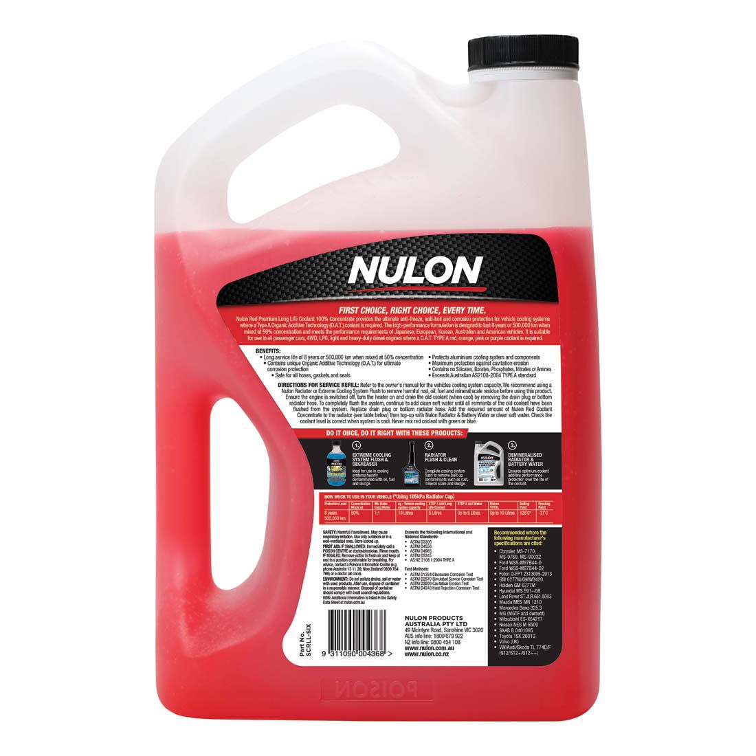 Nulon Red Anti-Freeze / Anti-Boil Coolant Concentrate - 6 Litres, , scanz_hi-res