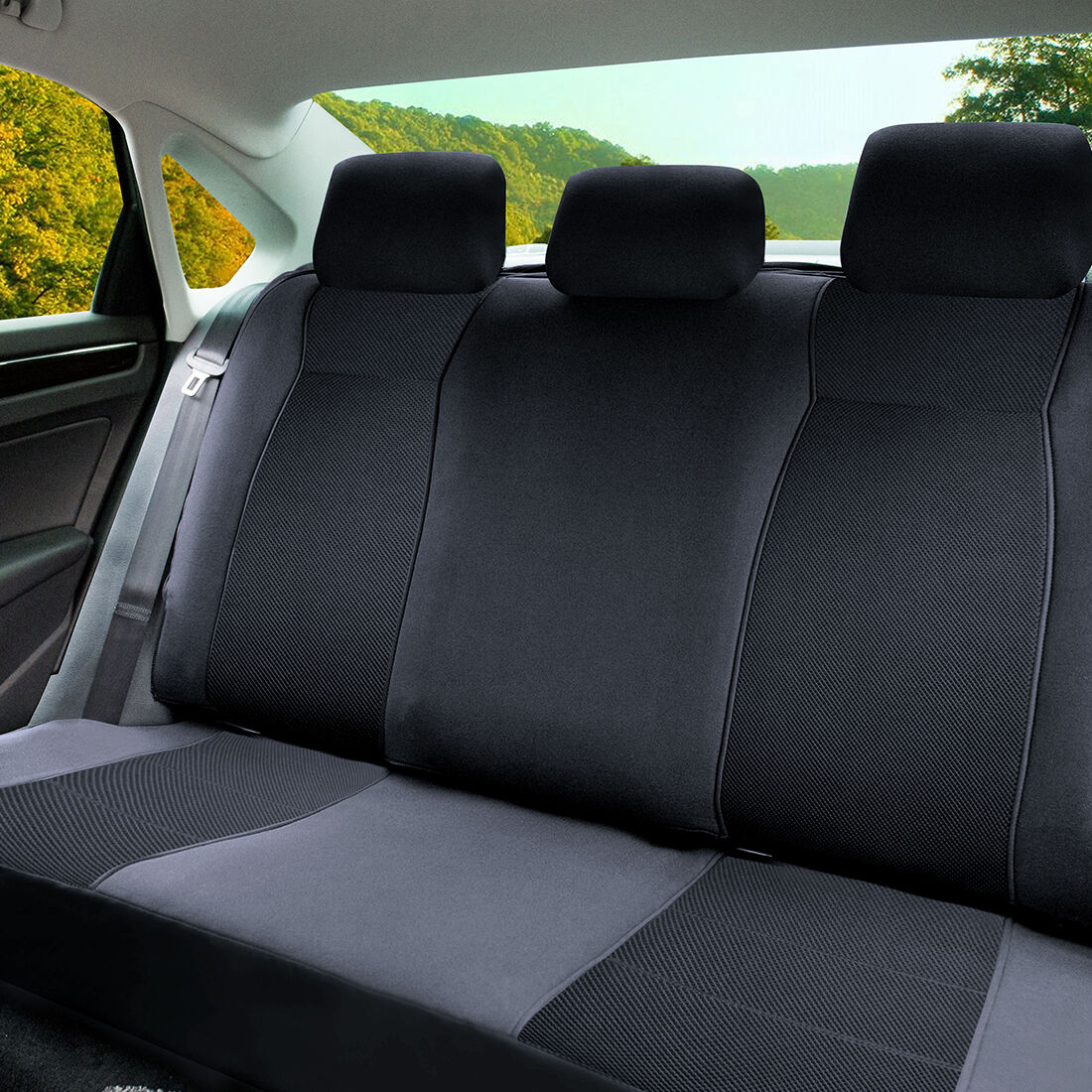 SCA Jacquard Seat Covers Charcoal Adjustable Headrests Rear Bench, , scanz_hi-res