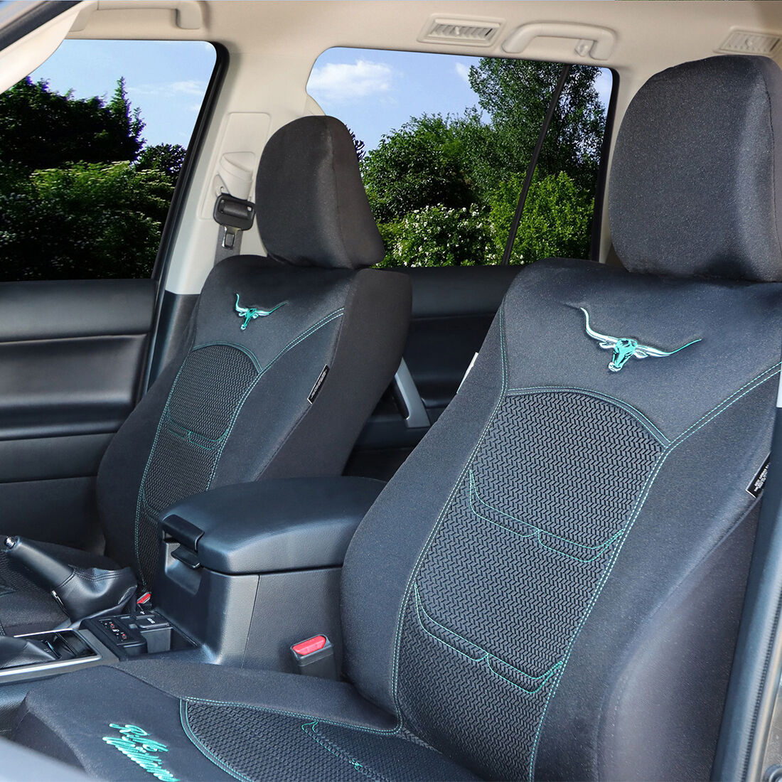 R.M.Williams Aqua Jacquard Seat Covers Black Aqua Adjustable