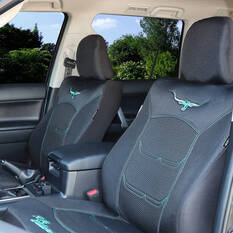 R.M.Williams Aqua Jacquard Seat Covers Black/Aqua Adjustable Headrests Airbag Compatible, , scanz_hi-res