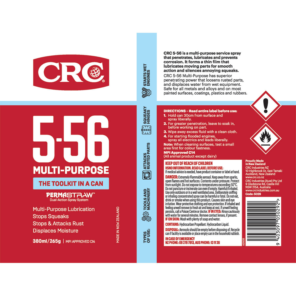 CRC 5.56 Permastraw Multi-Purpose Lubricant 380mL, , scanz_hi-res