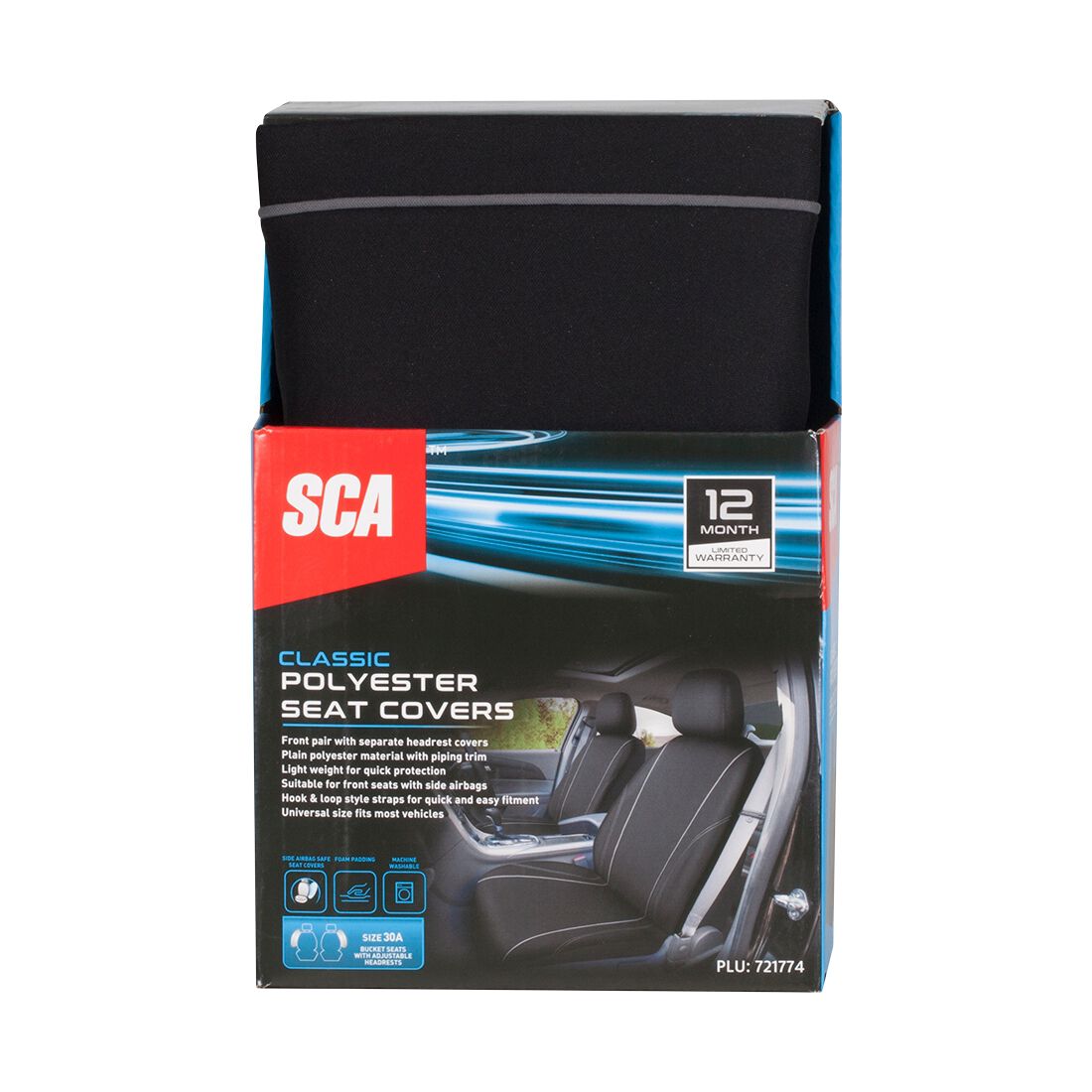 SCA Essential Polyester Seat Covers Black & Grey, Adjustable Headrests, Airbag Compatible, Size 30A, , scanz_hi-res