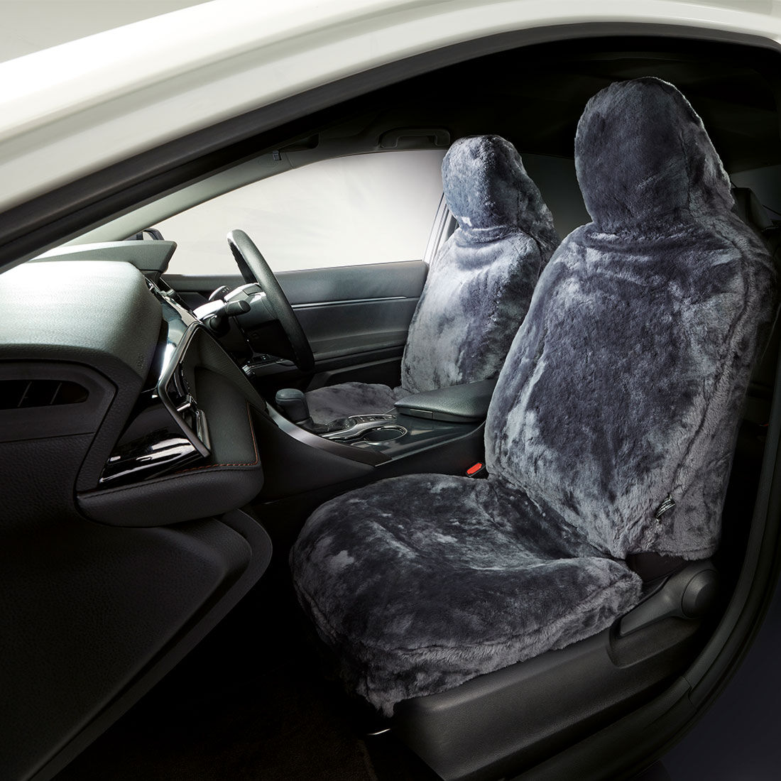 Gold CLOUDLUX Sheepskin Seat Covers - Slate Built-in Headrests Size 60 Front Pair Airbag Compatible, , scanz_hi-res