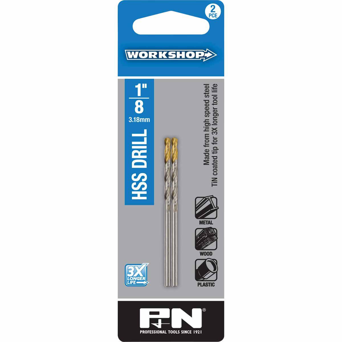 P&N Workshop Drill Bit HSS Tin Tipped 1/8 Inch 2 Pack, , scanz_hi-res