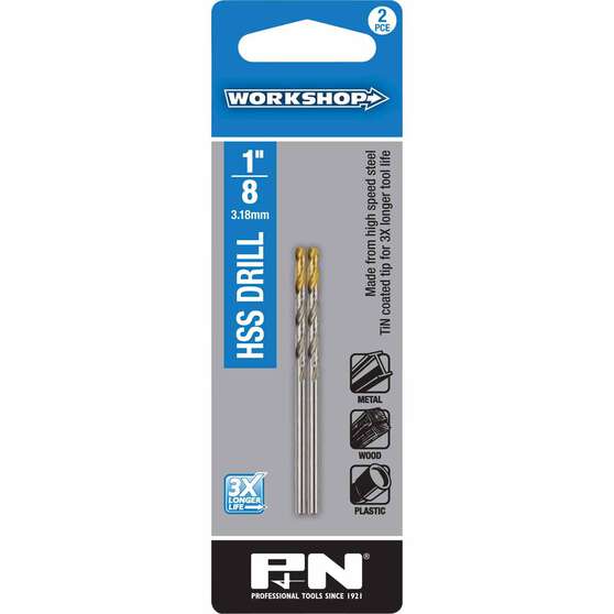 P&N Workshop Drill Bit HSS Tin Tipped 1/8 Inch 2 Pack, , scanz_hi-res