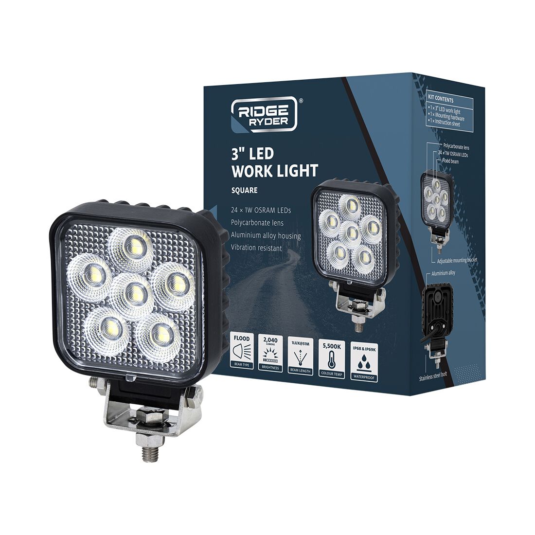 Ridge Ryder LED Work Lamp - 3" Square, , scanz_hi-res