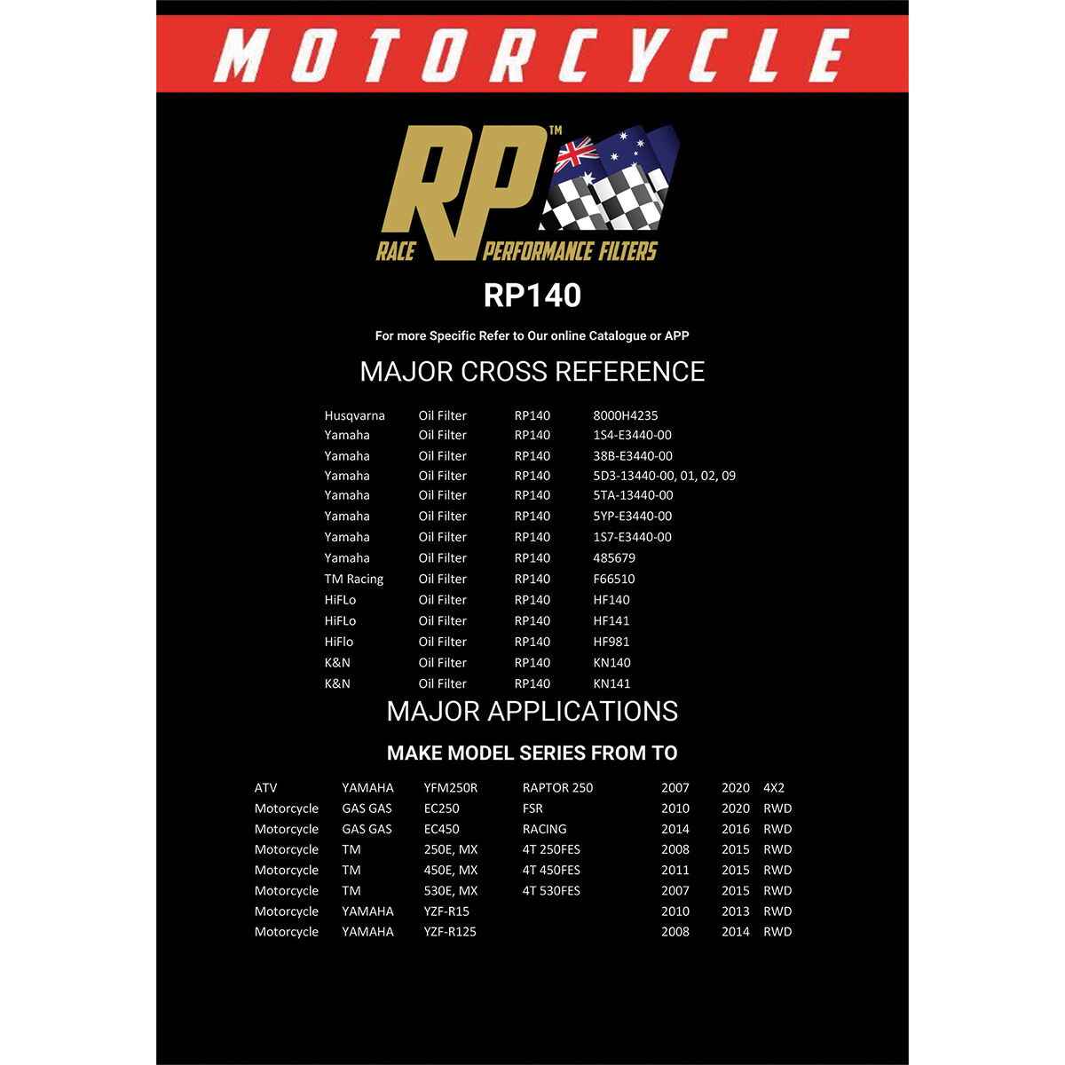 Race Performance Motorcycle Oil Filter RP140, , scanz_hi-res