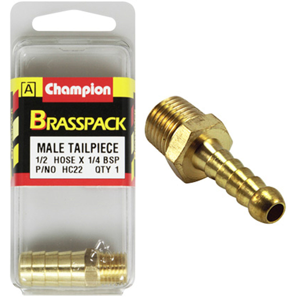 Champion Brass Pack Male Hose Barb HC22, 1/4" X 1/2", , scanz_hi-res