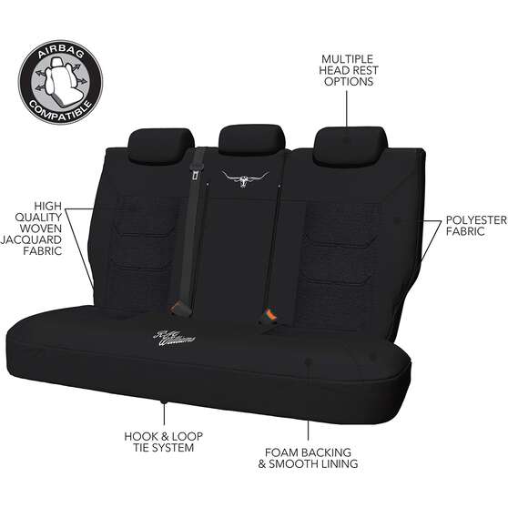 R.M.Williams Woven Seat Covers Black Adjustable Headrests Size 06H Rear Seat, , scanz_hi-res