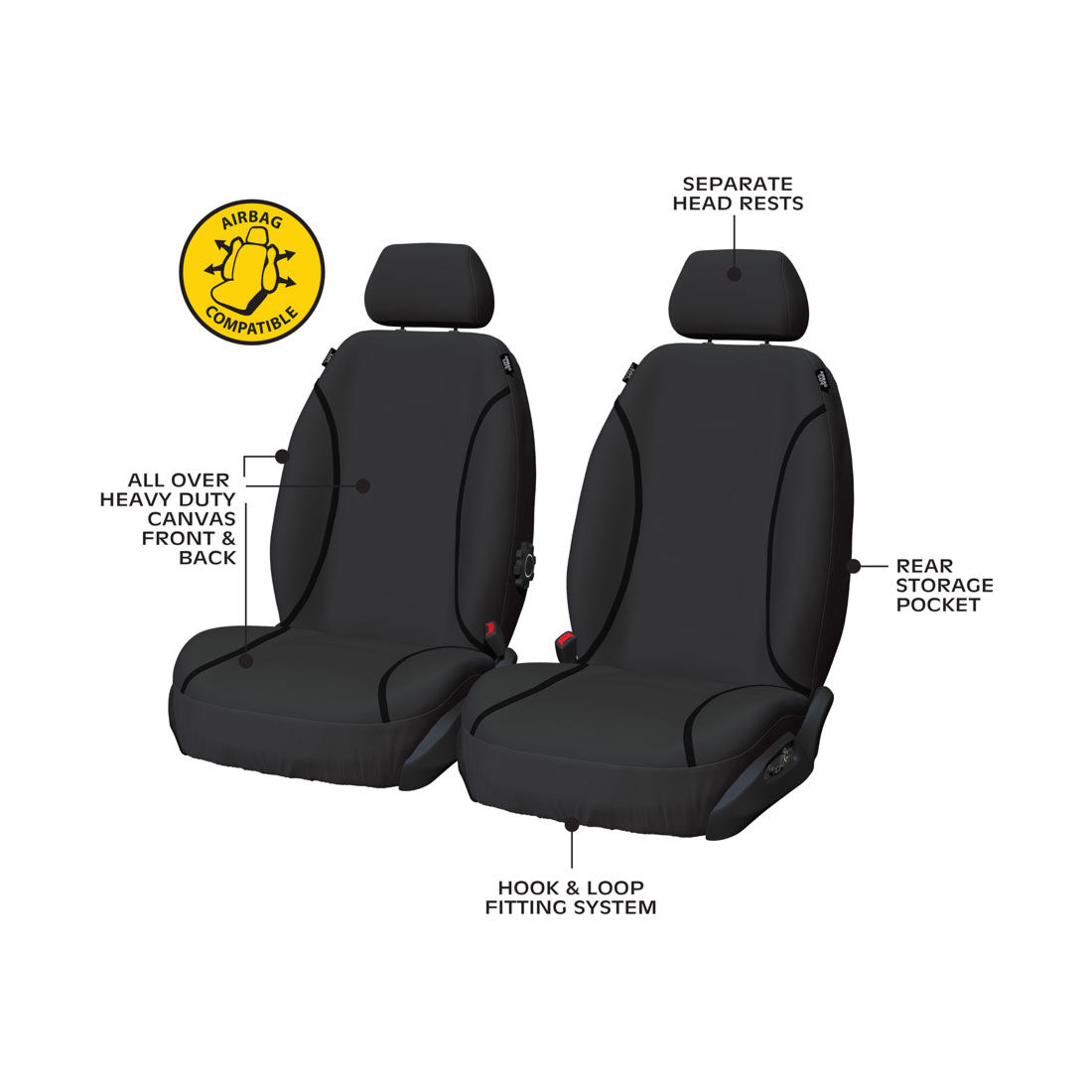 Tradies Canvas Ready Made Seat Covers Front Pair Black suits Hilux, , scanz_hi-res