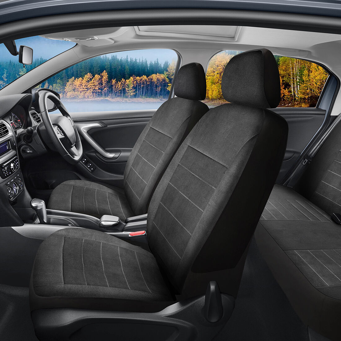 SCA Velour Executive Seat Cover Pack Grey Adjustable Headrests Airbag Compatible 30&06H SAB, , scanz_hi-res