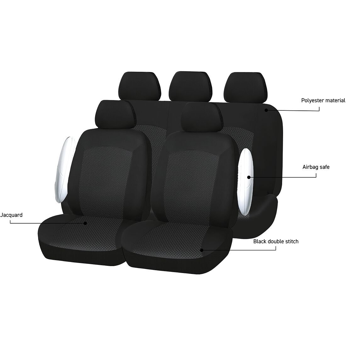 SCA Jacquard Seat Cover Pack Black Adjustable Headrests Airbag Compatible 30&06H SAB, , scanz_hi-res