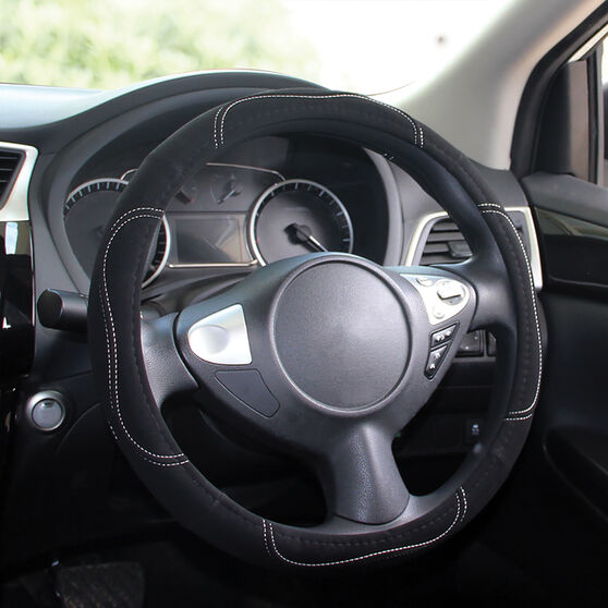 SCA Steering Wheel Cover - Contour Stitch, Black, 380mm diameter, , scanz_hi-res