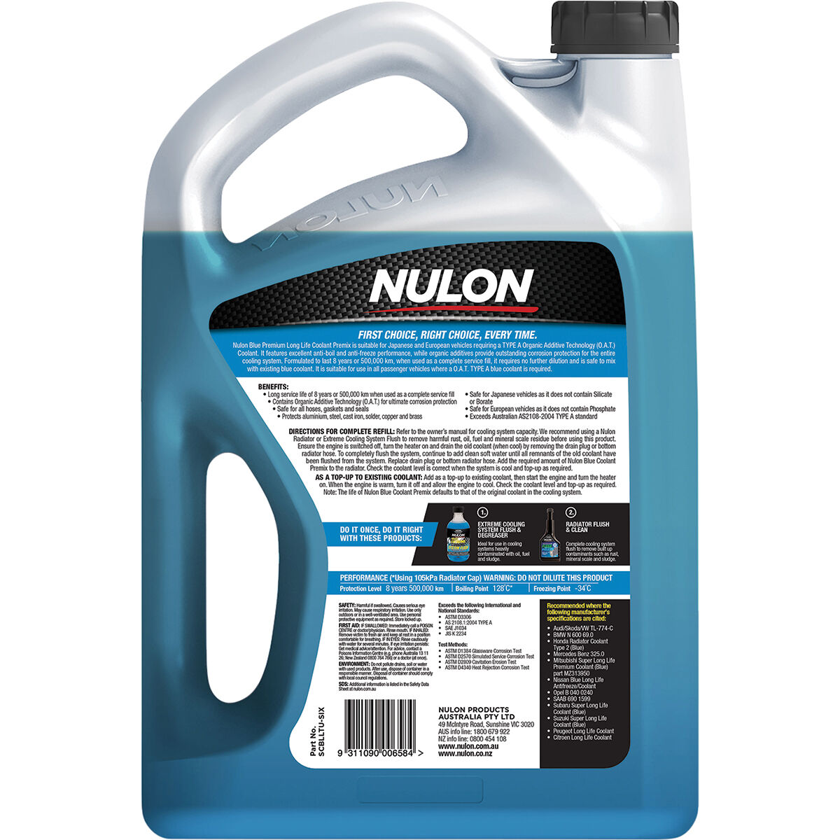 Nulon Blue Anti-Freeze / Anti-Boil Premix Coolant - 6 Litres, , scanz_hi-res